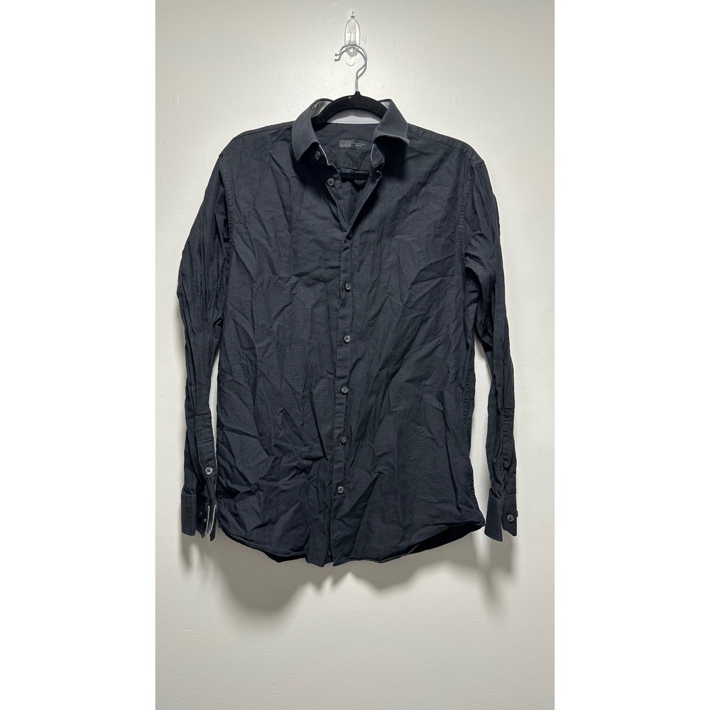 14th & Union Mens Trim Fit Dress Shirt Charcoal Gray Long Sleeve 15.5 34/35